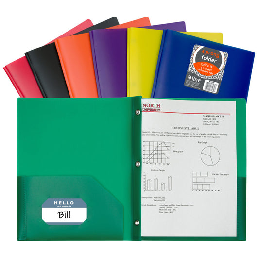 C-Line Two Pocket Poly Portfolios with Prongs, Assorted, Box of 36 (CLI 33960)
