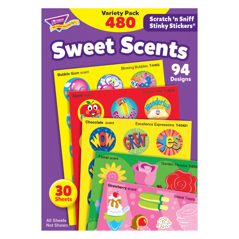 Trend Stinky Stickers Sweet Shapes, 480 Pack, Acid Free, Super Saver Pack (T-83901)