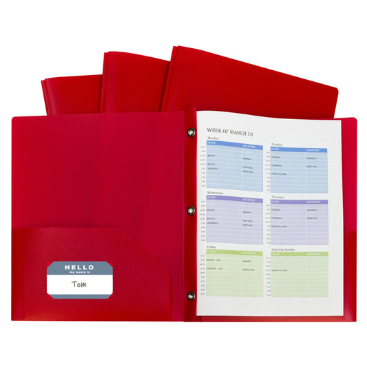 C-Line Two Pocket Poly Portfolios with Prongs, Red, 10 Pack (CLI 32964)