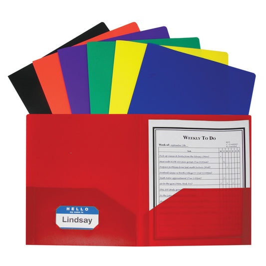 C-Line Two Pocket Poly Portfolios without Prongs, Assorted, Box of 36 (CLI 33950)