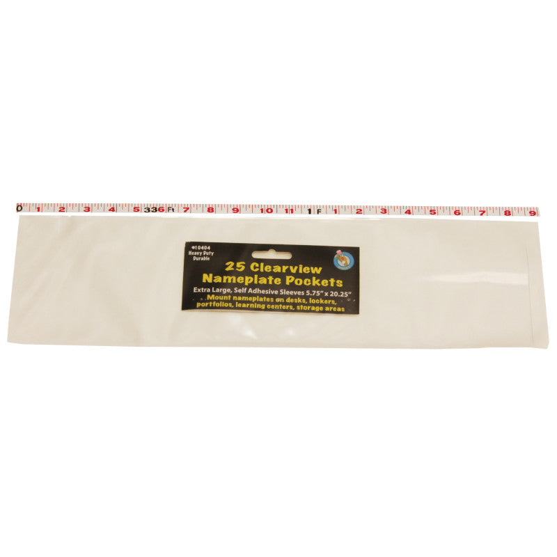 Ashley Clear View Self-Adhesive Name Plate Pockets, Extra Large, 25 Pack, 5.75 x 20 (ASH 10404)
