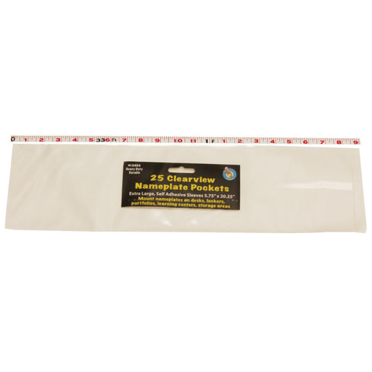 Ashley Clear View Self-Adhesive Name Plate Pockets, Extra Large, 25 Pack, 5.75 x 20 (ASH 10404)