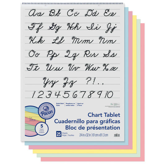 Dixon 1 Inch Ruled Cursive Cover Assorted Colors Chart Tablet, 25 Count, 24 x 32 (PAC 74731)
