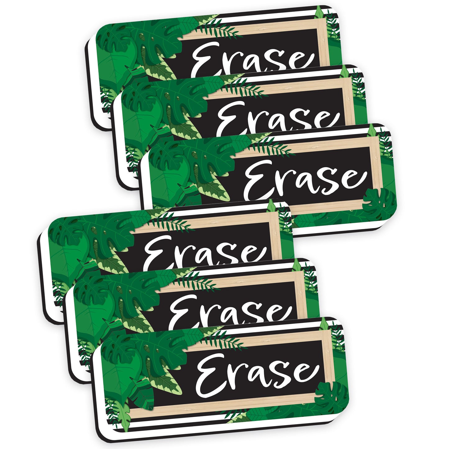 Magnetic Whiteboard Eraser, Boho Style Leaves with Border, 2" x 5", Pack of 6
