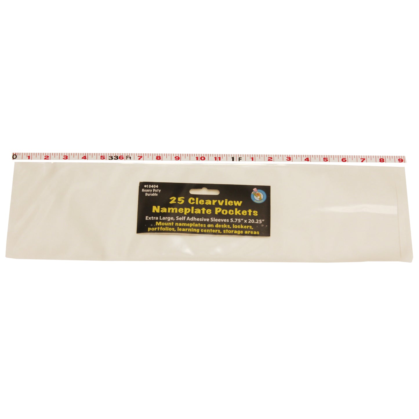 Ashley Clear View Self-Adhesive Name Plate Pockets, Extra Large, 25 Pack, 5.75 x 20 (ASH 10404)