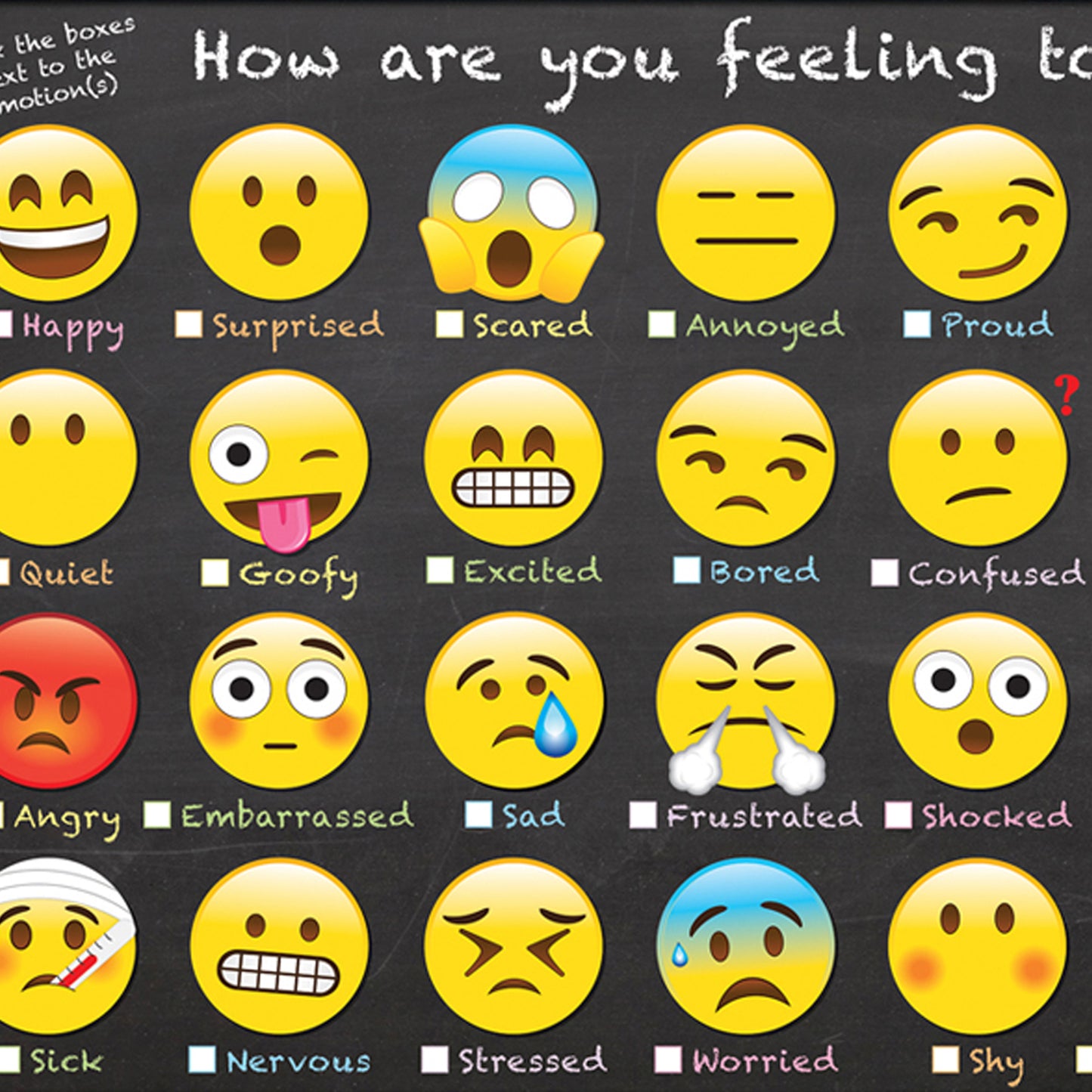 Smart Poly™ Chart, 13" x 19", Emotions Icon How Are You Feeling, Pack of 10