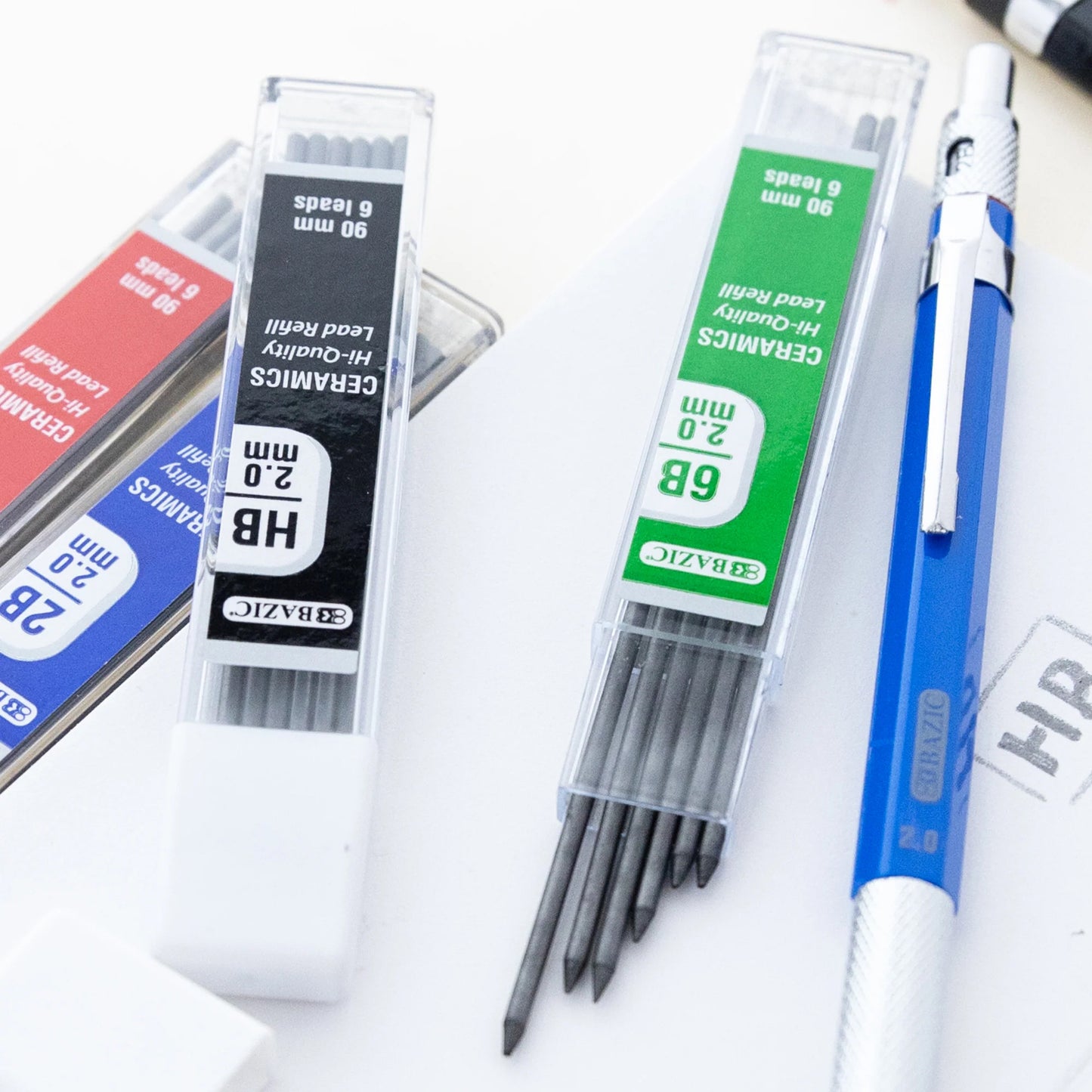 2.0 mm Mechanical Pencil with HB, 2B, 4B & 6B Lead, Assorted Barrel Color, Pack of 3