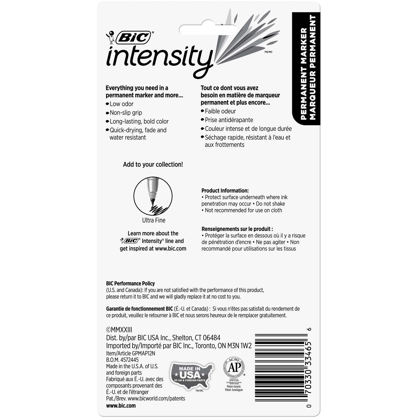 Intensity Permanent Markers, Fine Point, Assorted Colors, 12 Count