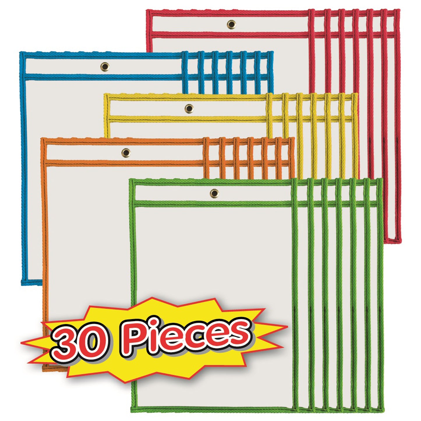 Charles Leonard Reusable Dry Erase Pockets, Assorted Colors, 30 Pack (CHL 29030)