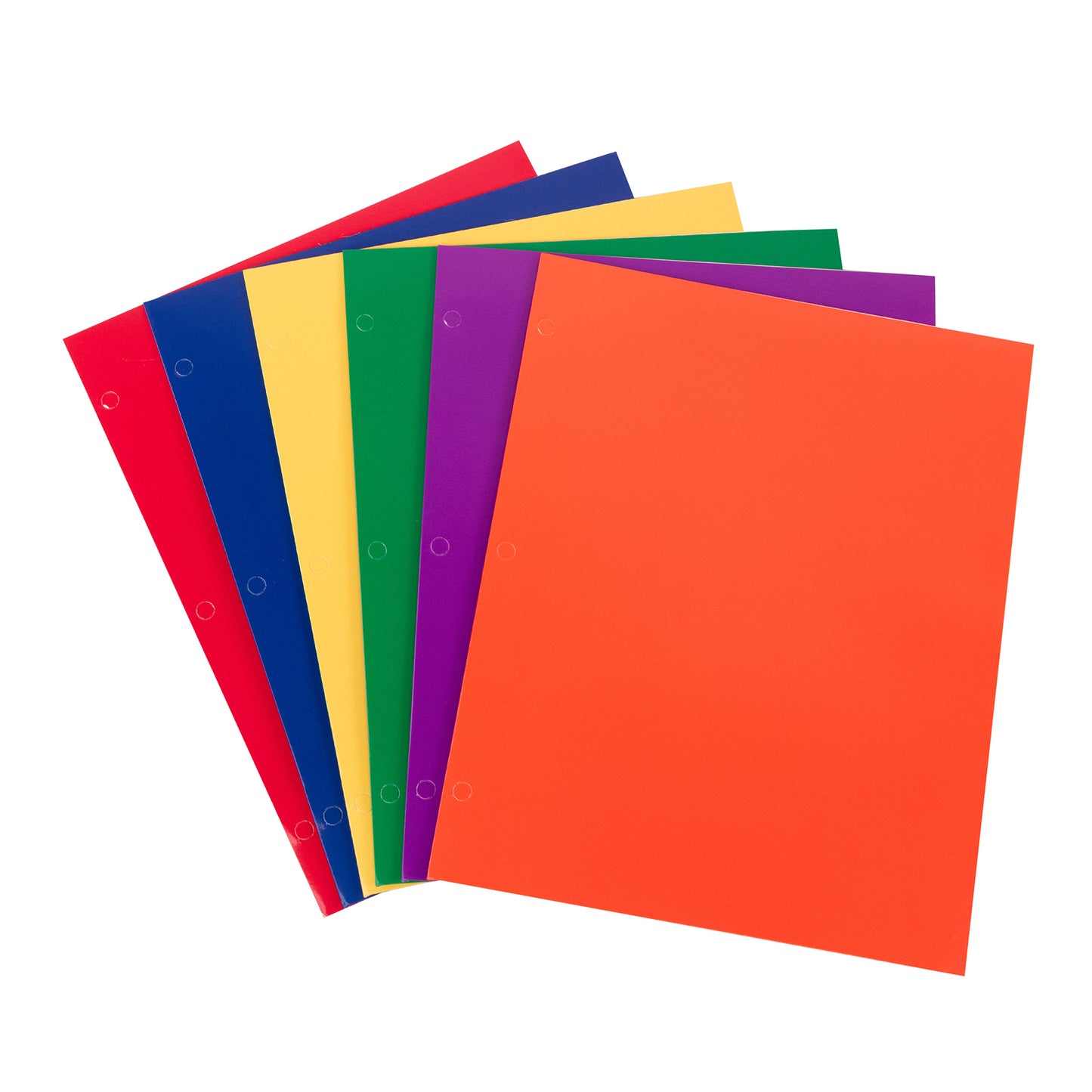 2-Pocket Laminated Paper Folder with 3-Hole Punch, Assorted Primary Colors, Pack of 50