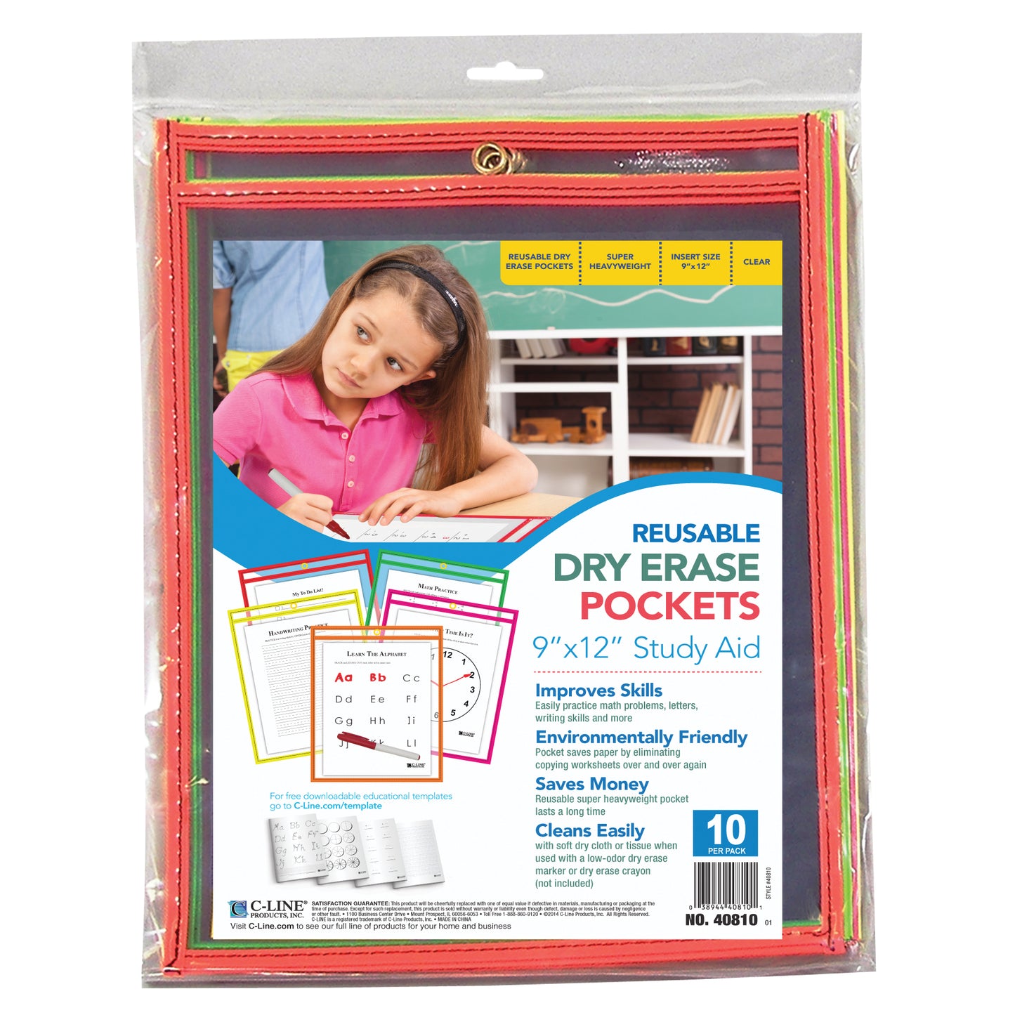 C-Line Reusable Dry Erase Pockets, 10 Pack (CLI 40810)