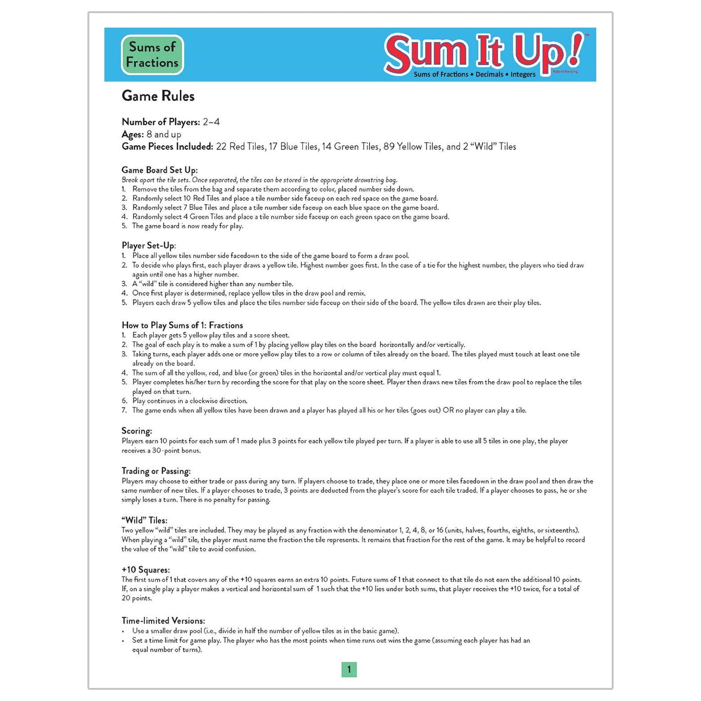 Sum It Up! Fractions, Decimals, Integers