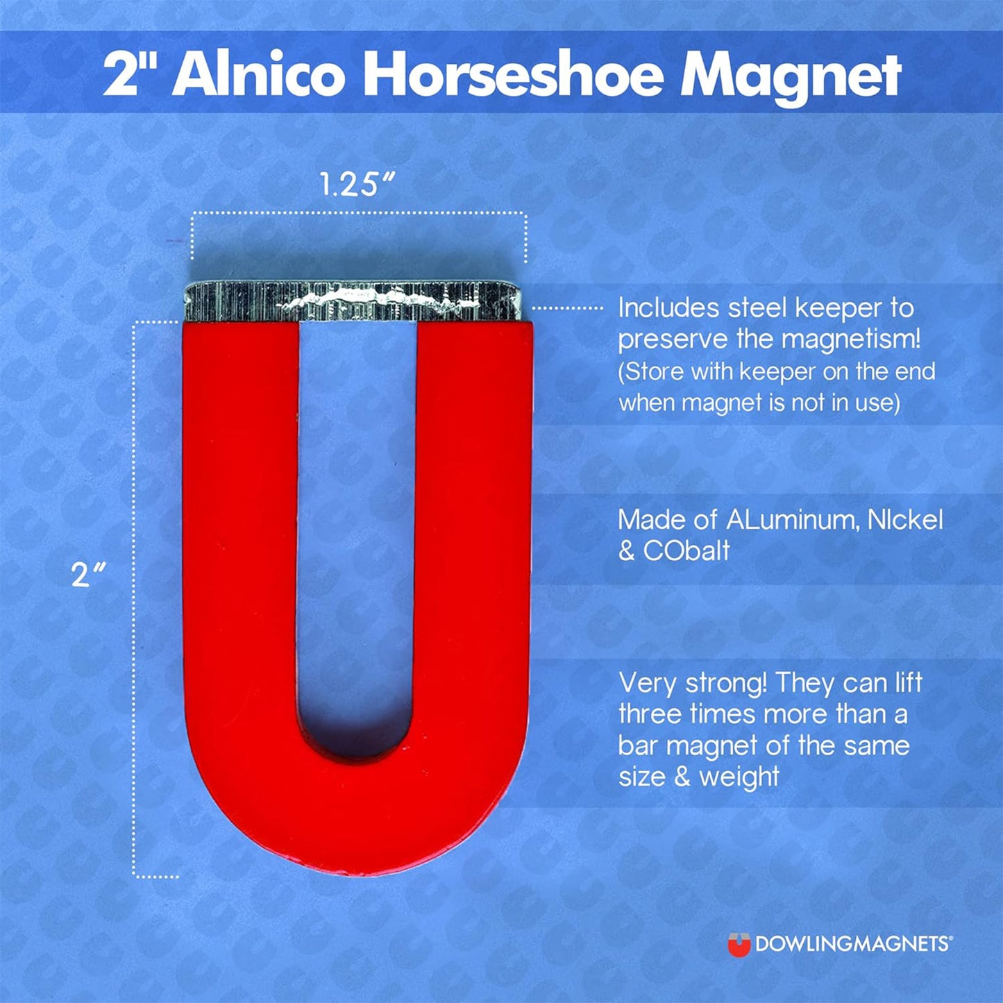 2" Alnico Horseshoe Magnet, Pack of 3