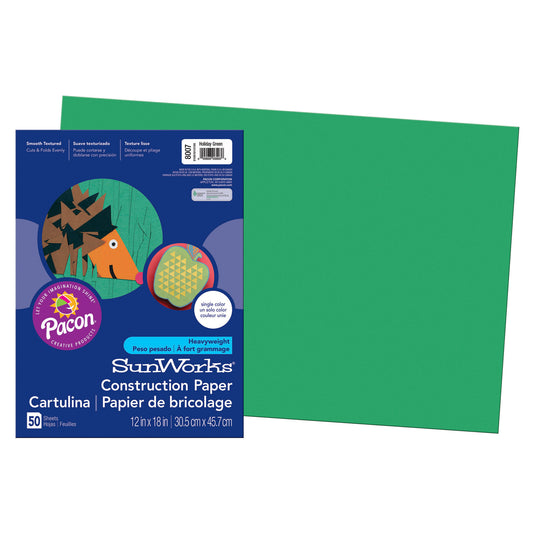 Construction Paper Holiday Green, 12" x 18", 50 Sheets Per Pack, 5 Packs