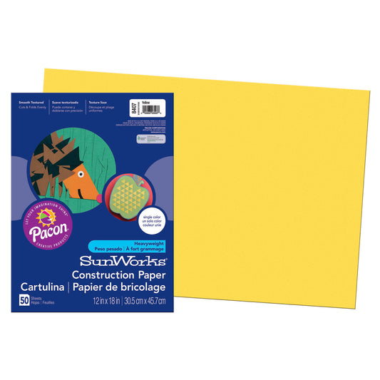 Construction Paper Yellow, 12" x 18", 50 Sheets Per Pack, 5 Packs