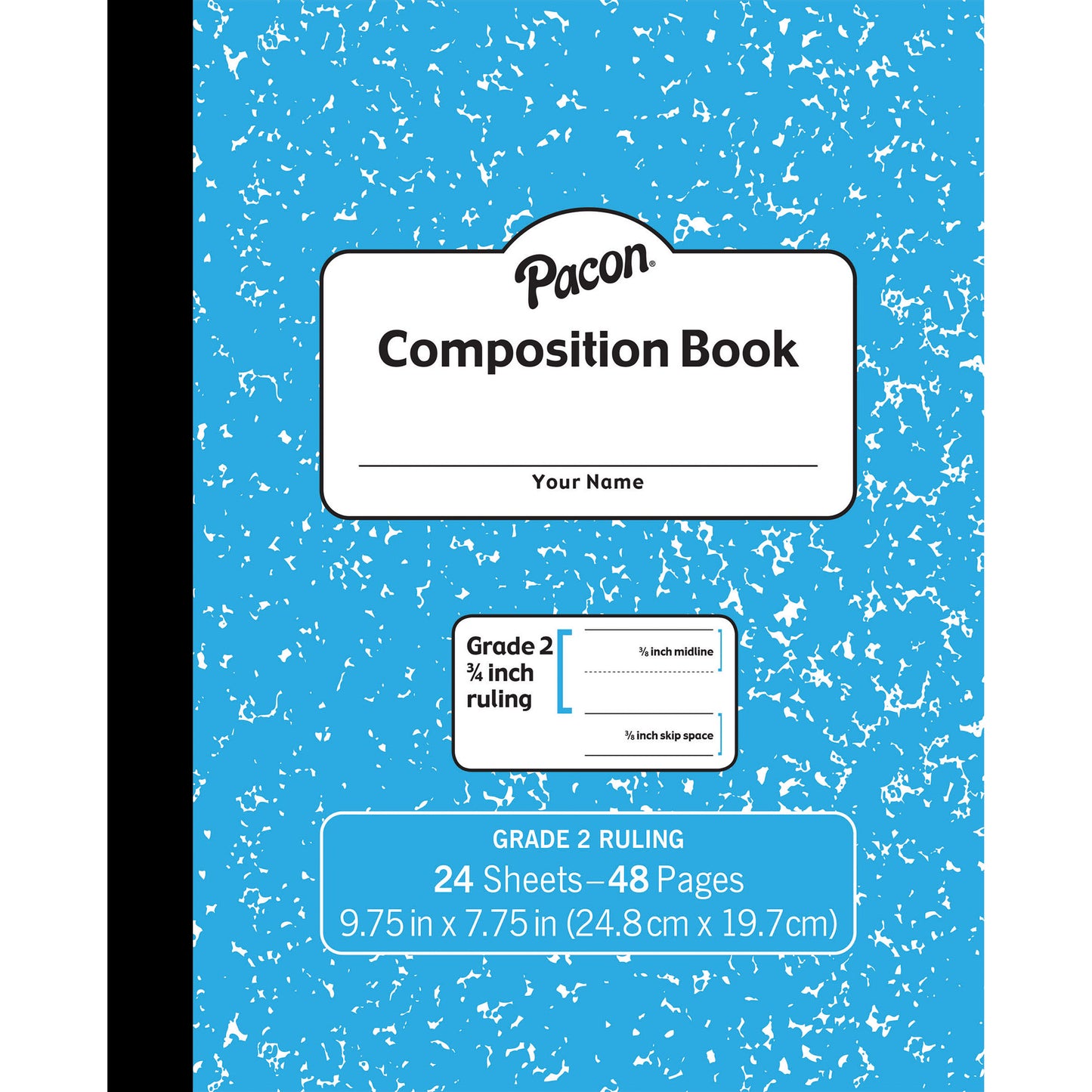 Composition Book, Grade 2, Blue Marble, 3/4" x 3/8" x 3/8" Ruled, 9-3/4" x 7-3/4", 24 Sheets, Pack of 24
