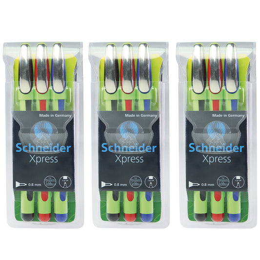Xpress Fineliner Pen, Fiber Tip, 0.8 mm, 3 Colors Per Pack, 3 Packs