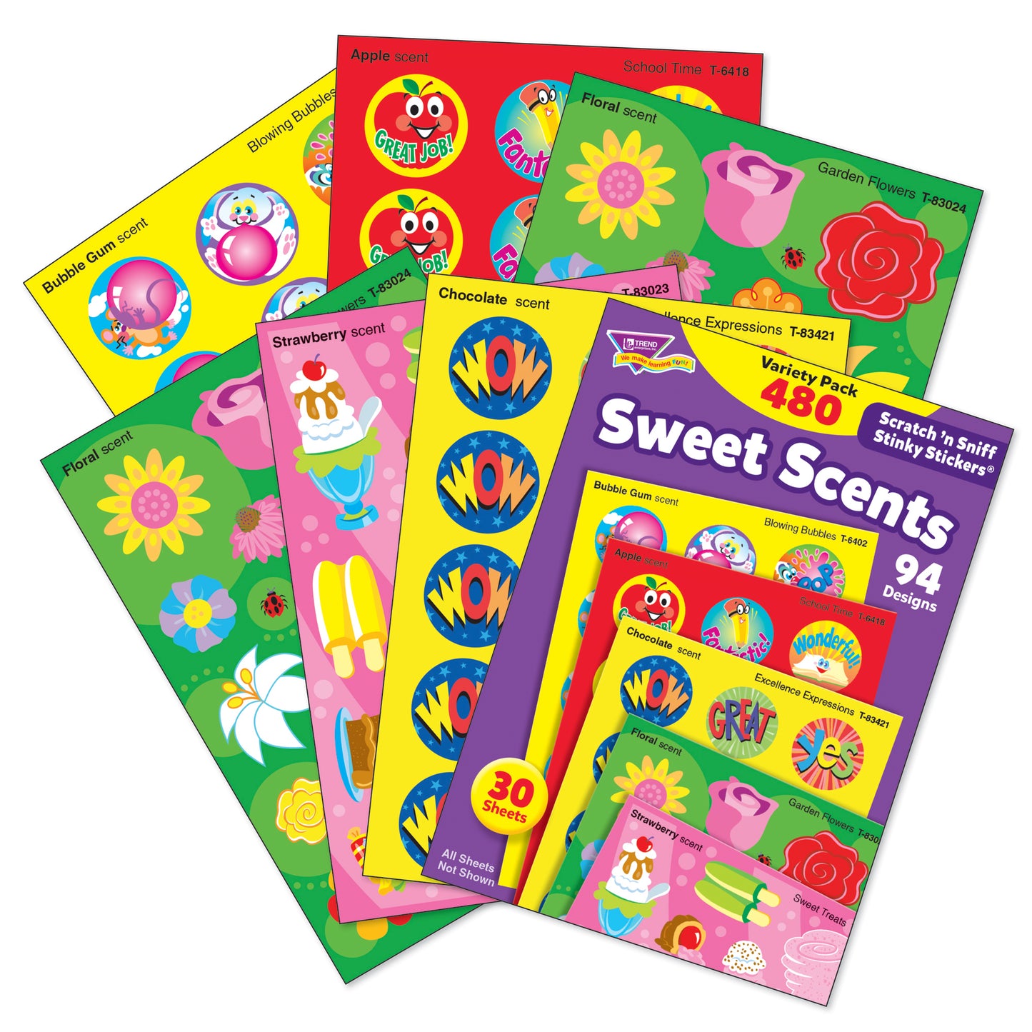Trend Stinky Stickers Sweet Shapes, 480 Pack, Acid Free, Super Saver Pack (T-83901)