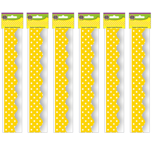 Yellow Mini Polka Dots Border Trim, 35 Feet Per Pack, 6 Packs