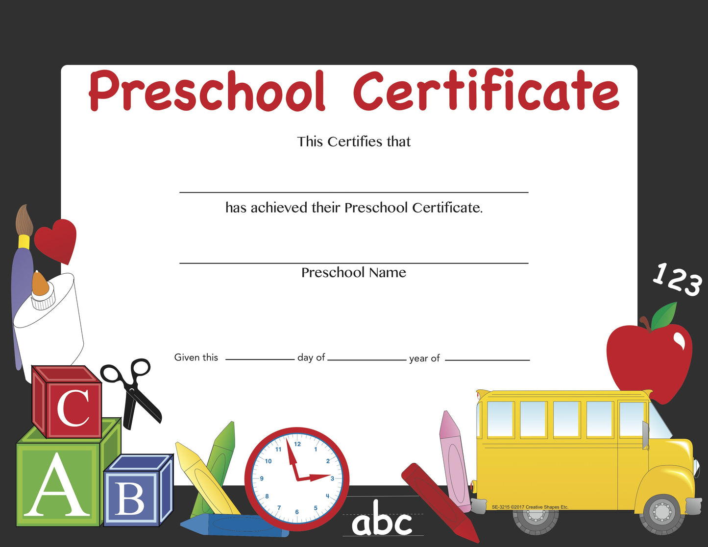 SHAPES ETC. Recognition Certificate - Preschool Certificate