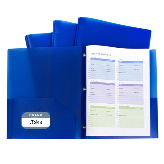 C-Line Two Pocket Poly Portfolios with Prongs, Blue, 10 Pack (CLI 32965)