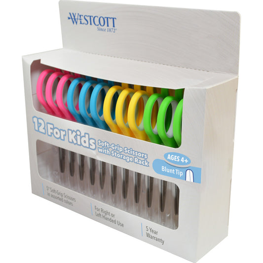 Westcott Blunt Scissors Soft Handle & Storage Rack, 5 Inch, 12 Pack (ACM 15971)