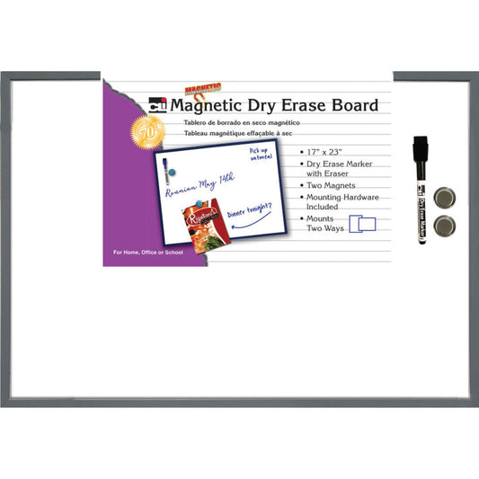 Advantus Magentic Dry Erase Board with Eraser and Marker, Grey Frame, 17 x 23 (CHL 35375)