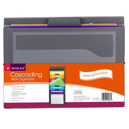 Smead Cascading Wall Organizer, Gray with Bright Pockets (SMD 92060)