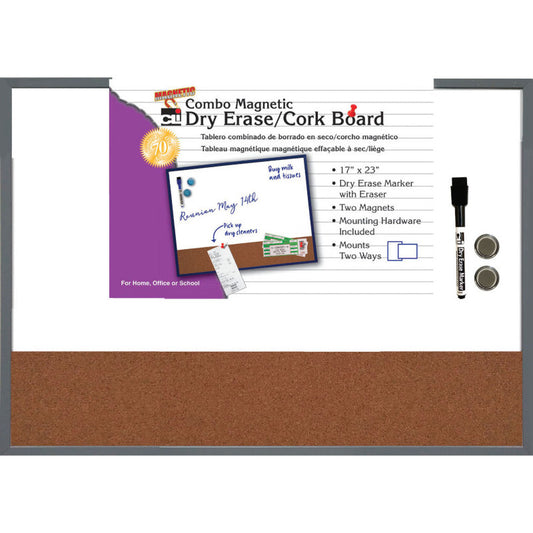 Advantus Magentic Dry Erase and Cork Board with Eraser and Marker, Grey Frame, 17 x 23 (CHL 35415)