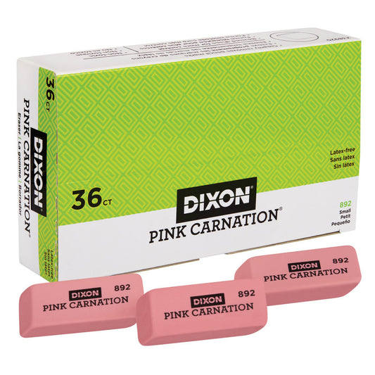 Dixon Pink Carnation Erasers, Small, 36 Pack (DIXX 38920)