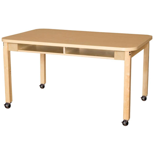 Wood Designs Hardwood Two Seat Student Desk with Casters, 48" x 18", Height Variants