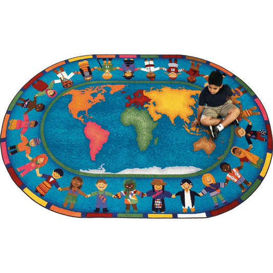 Joy Carpets Hands Around the World Rug, Oval